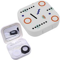 Portable Contact Lens Case Box Travel Kit Mirror + Bottle + Tweezers Container Holder [ Memphis Geometric Shapes Hipster ]