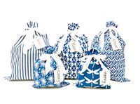 Appleby Lane Reusable Fabric Gift Bags (Standard Set, Blue) Set of 5 Bags, Three 12x16 inch and Two 8x10 in Bags