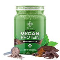 GAIAM Organic Vegan Pea Protein Isolate Powder (USDA Organic, Zero Sugar, Dairy Free, 18g Protein) - Natural Chocolate, 1lb Jar