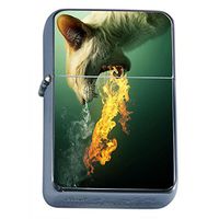 Cat Fire Flip Top Oil Lighter Em1 Smoking Cigarette Silver Case Included