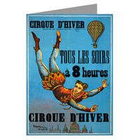 French Circus Poster Shows an aerialist Floating with arms Outstretched Above a City Skyline with a Balloon in The Background. C1880's Notecard Set