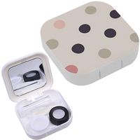 Portable Contact Lens Case Box Travel Kit Mirror + Bottle + Tweezers Container Holder [ Polka Dot Beige ]