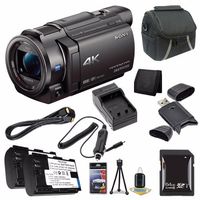 Sony FDR-AX33 4K Ultra HD Handycam Camcorder + NP-FV70 Battery + External Charger + 64GB SDXC Card + Case + Card Reader + Card Wallet Saver Bundle