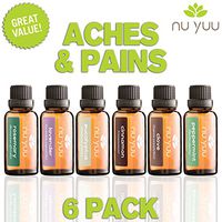 Nu Yuu Aches & Pains 100% Pure Therapeutic Grade Essential Oil Set (6-Pack: Cinnamon, Clove, Eucalyptus, Lavender, Peppermint and Rosemary), Size 30 mL