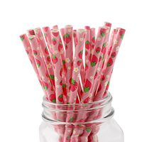 IPALMAY Fruit Patterned Drinking Paper Straws, Disposable Biodegradable, 7.75 Inches, Pack of 100,Strawberry