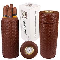 AMANCY Quality Brown Leather Travel Cigar Humidor Case with Cedar Wood Lining，Packed by Gift Box