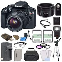 Canon EOS Rebel T6 DSLR Camera with 18-55mm Lens (USA Warranty) + Canon EF 50mm f/1.8 STM Lens + Extra Battery + Charger + 16GB + 32GB + Remote + Tripod + Case + Flash + Card Reader + HDMI Bundle