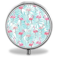 IMLONE Pill Organizer, Customized Pink Flamingos Pill Boxes with 3 Components Metal Portable Pill Container for Purse, Travelling and Daily Needs