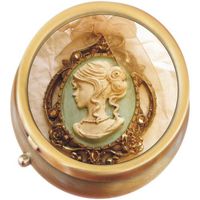 Mint Cameo with Ribbon Brass Round Pill Box