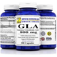 Pure GLA Oil - Gamma Linolenic Acid - Concentrated Emulsified Dry - 800mg per Serving - Best Value, Max Strength, All Natural - Supports Smooth & Healthy Skin and Hormonal Balance.