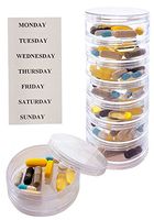 Stackable 7 Day Clear Pill Organizer + Bonus Travel Pill Box with 2 Lids and a Set of Weekly Labels (Large with Extra Container) Be Sure to Review Size Specs Before Purchase
