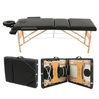 Portable Massage Table 3 Fold Hardwood Frame Adjustable Spa Bed Tattoo Beauty with Carrying Bag Black