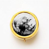 RhyNSky Rhino - Animal Mini Portable Pocket Pill Box Case Holder for Purse, 3 Compartments, Gold, CG241