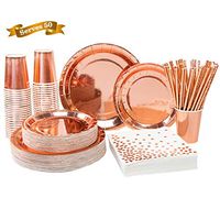 250PCS Rose Gold Paper Party Supplies - ENUOSUMA Disposable Paper Plates Tableware Set Include 50 Dinner Plates 50 Dessert Plates 50 Cups 50 Napkins 50 Straws For Birthday Wedding Bridal/Baby Shower