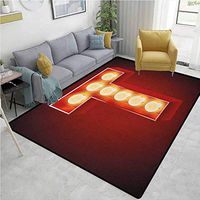 YucouHome Letter T Patchwork Floor Mat for Kids, Cinema Circus Club Theme Old Fashioned Show Business Inspired Typography, Fashionable High Class Living Bedroom Rugs(2'x 6') Ruby Yellow Black