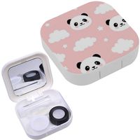 Portable Contact Lens Case Box Travel Kit Mirror + Bottle + Tweezers Container Holder [ Cute Panda Animal ]