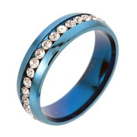 Fxbar Couple Simple Stainless Steel Rings High Polishing Tarnish Resistant Full Zircon Rings Anniversary Birthday Jewelry (Blue,10#)