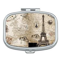 Paris Eiffel Tower And Passport Custom Rectangle Silver Pill Box Pocket Medicine Tablet Holder Organizer Pill Decorator Case Purse