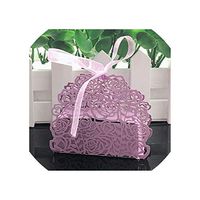 10Pcs Rose Flower Shaped Laser Cut Hollow Carriage Gift Bags Candy Boxes with Ribbon Baby Shower Wedding Favors Party Supplies,Purple,7.5X4.5X6.5Cm