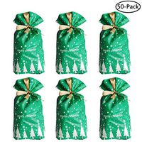 Faylapa 50 Packs Christmas Treat Bags Drawstring Cellophane Bags with Ribbons Christmas Cookie Bags for Christmas Party Favors