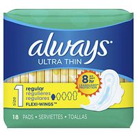 ALWAYS Ultra Thin Size 1 Regular Pads With Wings Unscented, 18 Count