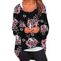 ANJUNIE Women Floral Print T-Shirt Long Batwing Sleeve Oversized Pullover Blouse Tops(Black,XXL)