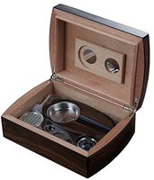 Visol Burkhard Wood Humidor Gift Set with Ashtray and Cutter with Free Laser Engraved Metal Plate (Text)