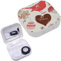 Portable Contact Lens Case Box Travel Kit Mirror + Bottle + Tweezers Container Holder [ Romantic Bird ]