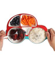 Cradifishop Creative Children's Tableware Car Separator Ceramic Plate Cute Cartoon Rice Plate Breakfast Plate Dish Household (Blue)