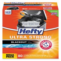 Hefty Blackout Tall-Kitchen Drawstring Bags, 13gal, 0.9mil, Black, Clean Burst, 80/Box