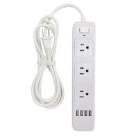 2 Prong Power Strip White, 3 Outlets and 4 USB Surge Protector Flat Plug with 6.6ft Extension Cord for Home and Office