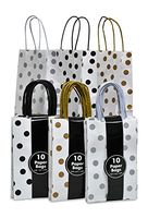 Paper Gift Bags, Polka-dot Design, White with Gold, Silver and Black, 30 Petite Bags, 5.25" x 8.5" x 3.25"