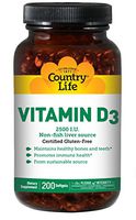 Country Life - Vitamin D3, Non-Fish 2500 IU - 200 Softgels