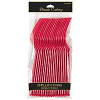 Amscan 4549.40 Premium Plastic disposable-forks, 9 x 4.5 x 1, Apple Red