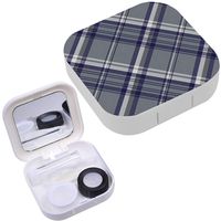 Portable Contact Lens Case Box Travel Kit Mirror + Bottle + Tweezers Container Holder [ Gray Diagonal Plaid ]