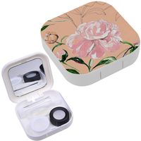 Portable Contact Lens Case Box Travel Kit Mirror + Bottle + Tweezers Container Holder [ Peonies ]