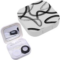 Portable Contact Lens Case Box Travel Kit Mirror + Bottle + Tweezers Container Holder [ Geometric Curved ]