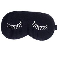 Kaptin Black Natural Silk Sleep Mask, Smooth Blindfold, Best Sleeping Eye Mask for Travel, Nap, Meditation, with Adjustable Strap for Adults and Kids, Eyelashes Patterns (1Pcs, White)