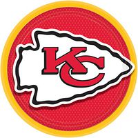 Amscan Kansas City Chiefs NFL Football 9" Dinner Plates, Red Yellow, 8 CT