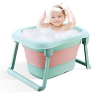 3-in-1 Baby Bath Tub Portable Toddler Collapsible Bathtub Infant Shower Basin Anti Slip Skid Proof for 0-10 Years (Green, tub)