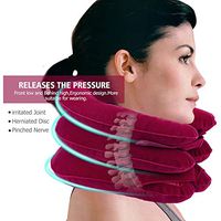 Ewinodon Cervical Neck Traction Device Adjustable Neck Stretcher Cervical Traction Collar for Home Traction Decompression Inflatable Cervical Neck Traction Device & Collar Brace (Red)