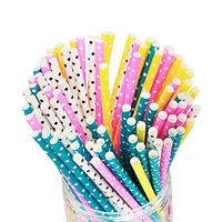 SinLoon 100 pcs Biodegradable Paper Straws,4 Bright Colors Wave Point shape - Eco Friendly Straws for Soda, Cocktails, Shakes - Great for Birthday Parties, Party Supplies Decorations (Point)