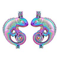 5X Rainbow Color 3D Chameleon Pearl Cage Locket Pendant Essential Oil Diffuser Prom Woman Pretty Bright Cute For gift Lovely Cheap Elegant Jewerly Women