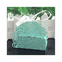 50pcs Rose Flower Laser Cut Hollow Carriage Favors Box Gifts Candy Boxes with Ribbon Baby Shower Wedding Event Party Supplies, Blue,7.5x4.5x6.5cm