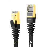 AMPCOM CAT7 Ethernet Cable (10G 600MHz), Shielded Flat RJ45 Network Patch Cord, 50u Gold Plated Lead, Polyester Braided - 3.3ft (2 Pack) Black