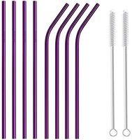 Reusable Stainless Steel Bent Straight Straws WEEGCN 2-SET 60MM Aperture Drinking Metal Straws Ultra Long Wide Safe Straws for Smoothies Milkshakes with Cleaning Brushes Storage Pouch (Purple)