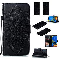 Cfrau Wallet Case with Black Stylus for Samsung Galaxy A9 2018,Beautiful Mandala Sunflower Embossed PU Leather Magnetic Flip Stand Soft Silicone Card Slots Case with Wrist Strap - Black