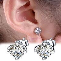 1 Pair Hot Sale Silver plated Inlaid Zircon Heart Ear Studs Earrings Gift Best Accessory Good Jewerly Women Womens Cheap Bright Designer Girls Prom Pretty