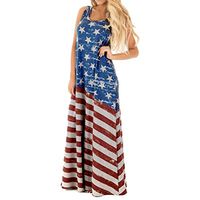 Fanteecy Womens Vintage American Flag Sleeveless V Neck Flare Evening Party Prom Swing Midi Dress (XXL, Blue 1)