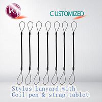 Kang Yuan Black Elastic Tether Lanyards Stylus Pens Coil Strap Tablet/Touchscreen Tether with Top Port, Retractable Coiled Spring (100 pcs)